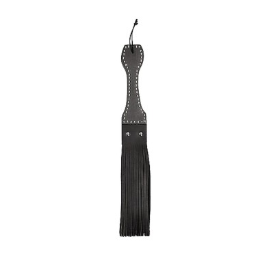 Wooden Handle Belt Whip Flogger Leather - Black